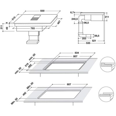 Whirlpool WVH 92 K Aspiration Hob - Technical Drawing