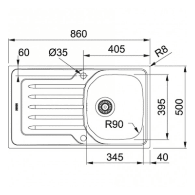 Franke Onda Line OLX611 Kitchen Sink 101.0456.087 - Technical Drawings