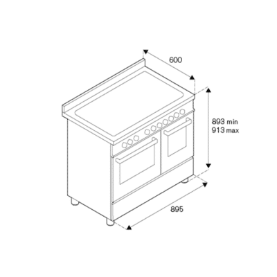 Bertazzoni Heritage Series Free-Standing Induction Cooker with Electric Double Oven - Technical Drawings