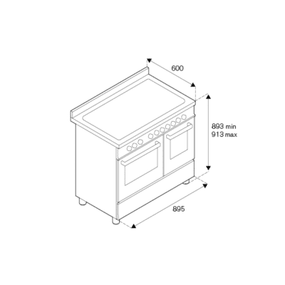 Bertazzoni Professional Series Free-Standing Gas Cooker with Electric Oven 90CM - Technical Drawings
