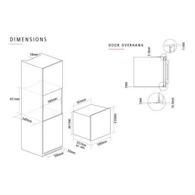 Caple Sense In-Column Single Zone Wine Cooler WC6411BG - Dimensional Drawings