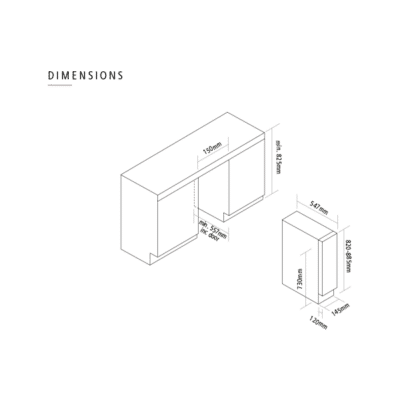 Caple Sense Under Counter Built In Wine Cooler Wi158BG - Dimensional Drawings