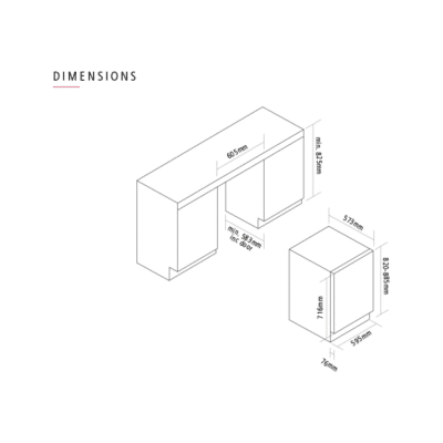 Caple Sense Under Counter Wine Cooler 60CM Wi6235BG - Dimensional Drawings