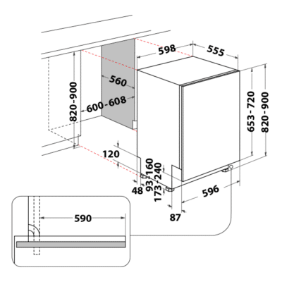 Whirlpool W2I HD526 UK Built In Dishwasher - Technical Drawings