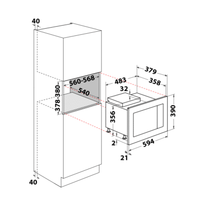 Whirlpool WMF250G Built In Microwave - Technical Drawings